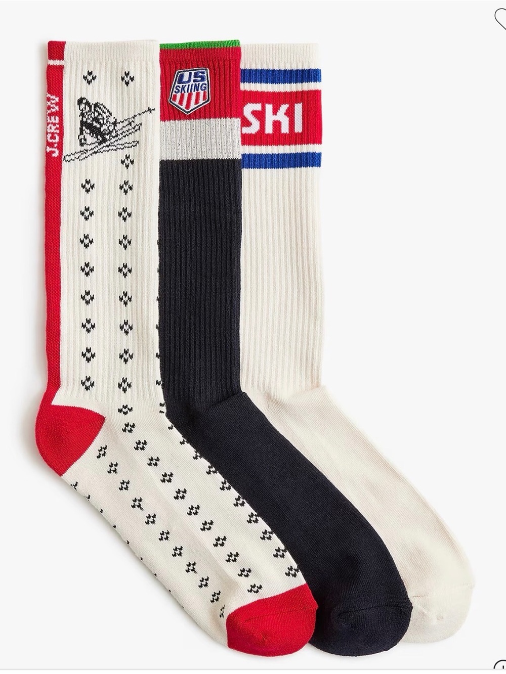 J. Crew Three-Pack Knee Socks - Navy, White & Red snowboard unisex